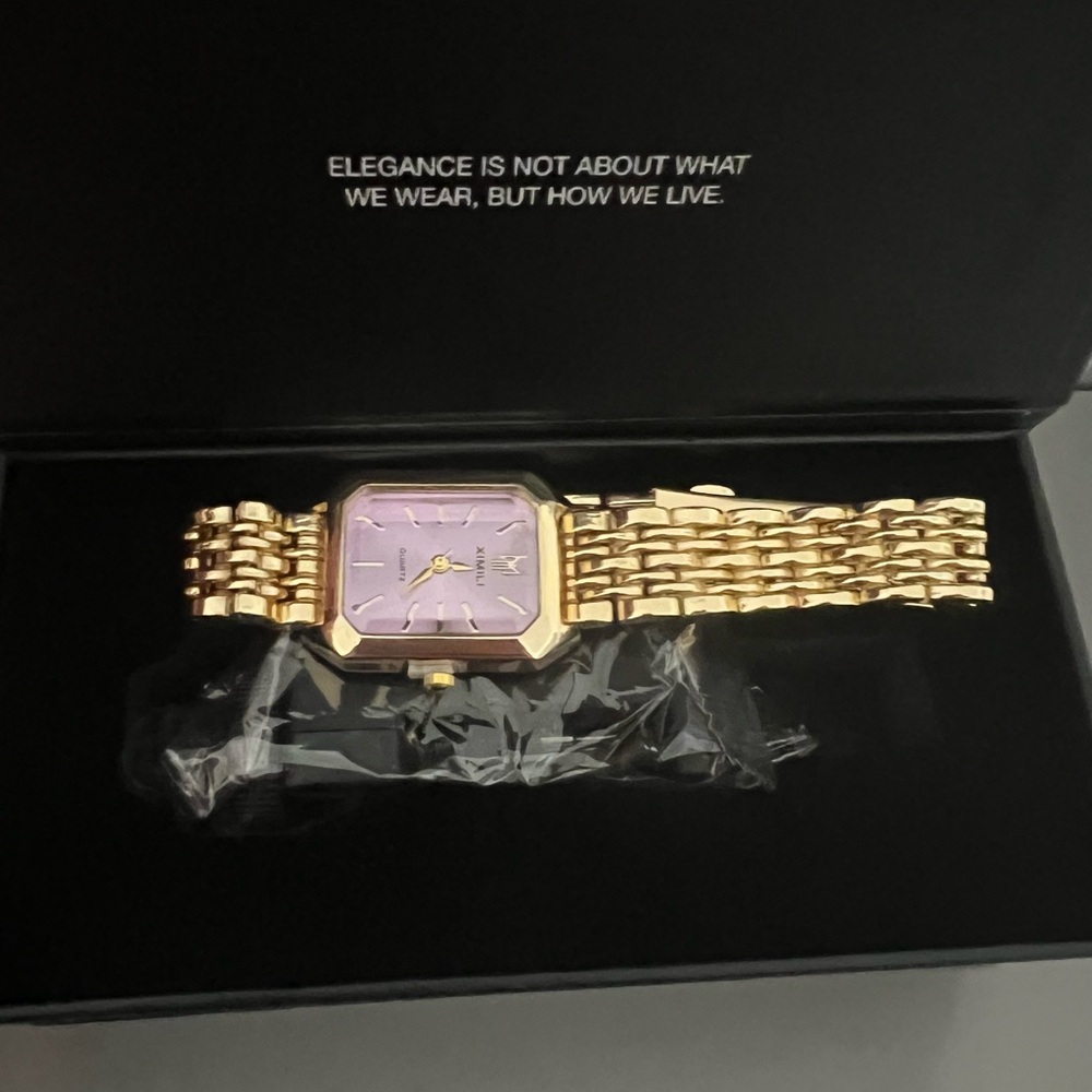 Ximili Gold-Tone Bracelet Watch with Pink Dial - Picture 6 of 12